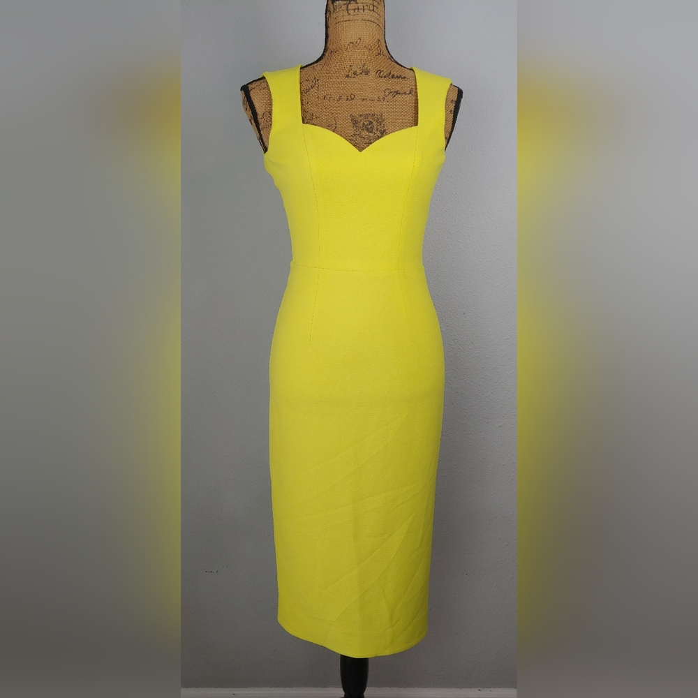 NWOT Dress the Population Elle Midi Dress Sz 2/4 or XS/S Bright Yellow NEW